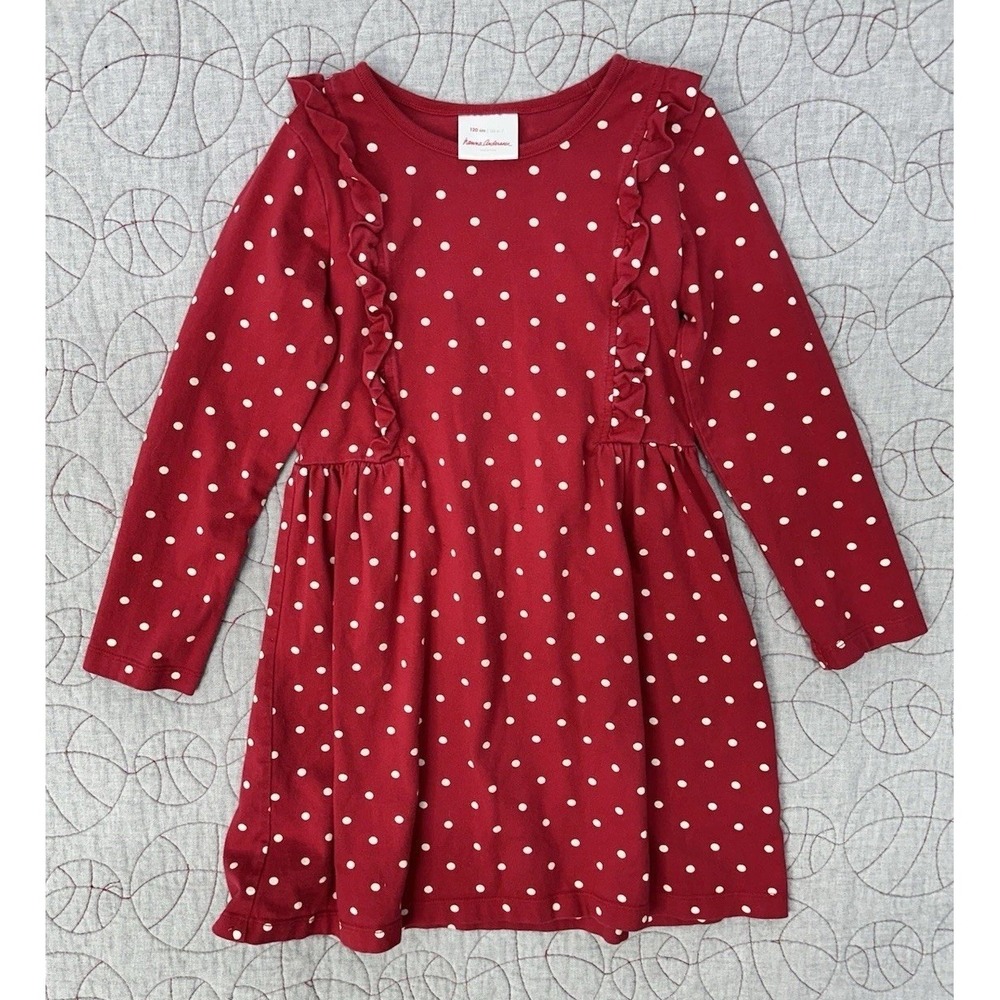 Hanna Andersson Ruffle Dress Red Polka Dot / Girls 6-7